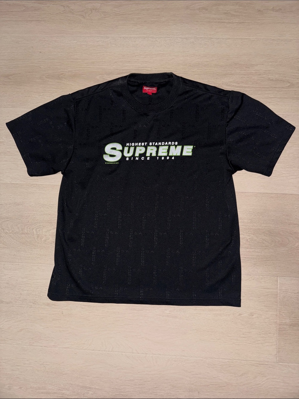 Supreme Reflective Black Tee with Green-Outlined Logo 2019 Item